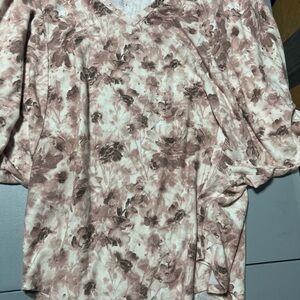 Floral V-Neck Women's Top - Brown